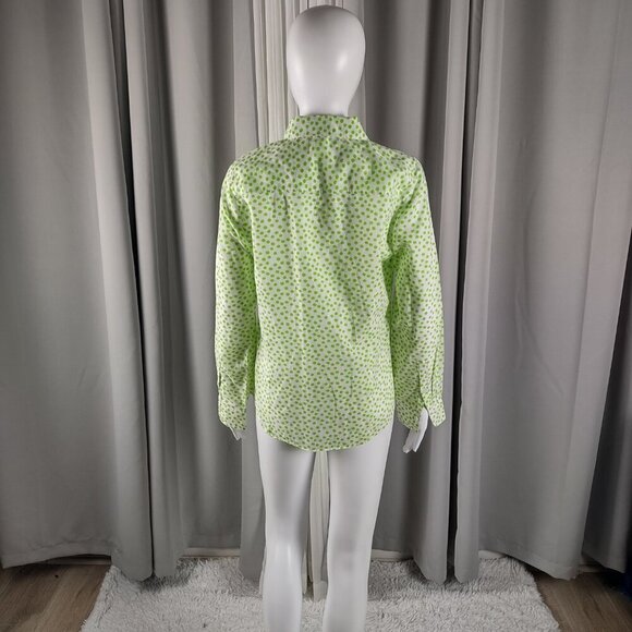 Crown & Ivy 100% Cotton, Green & White Polka Dot Print Button Down Shirt Small - Picture 4 of 13